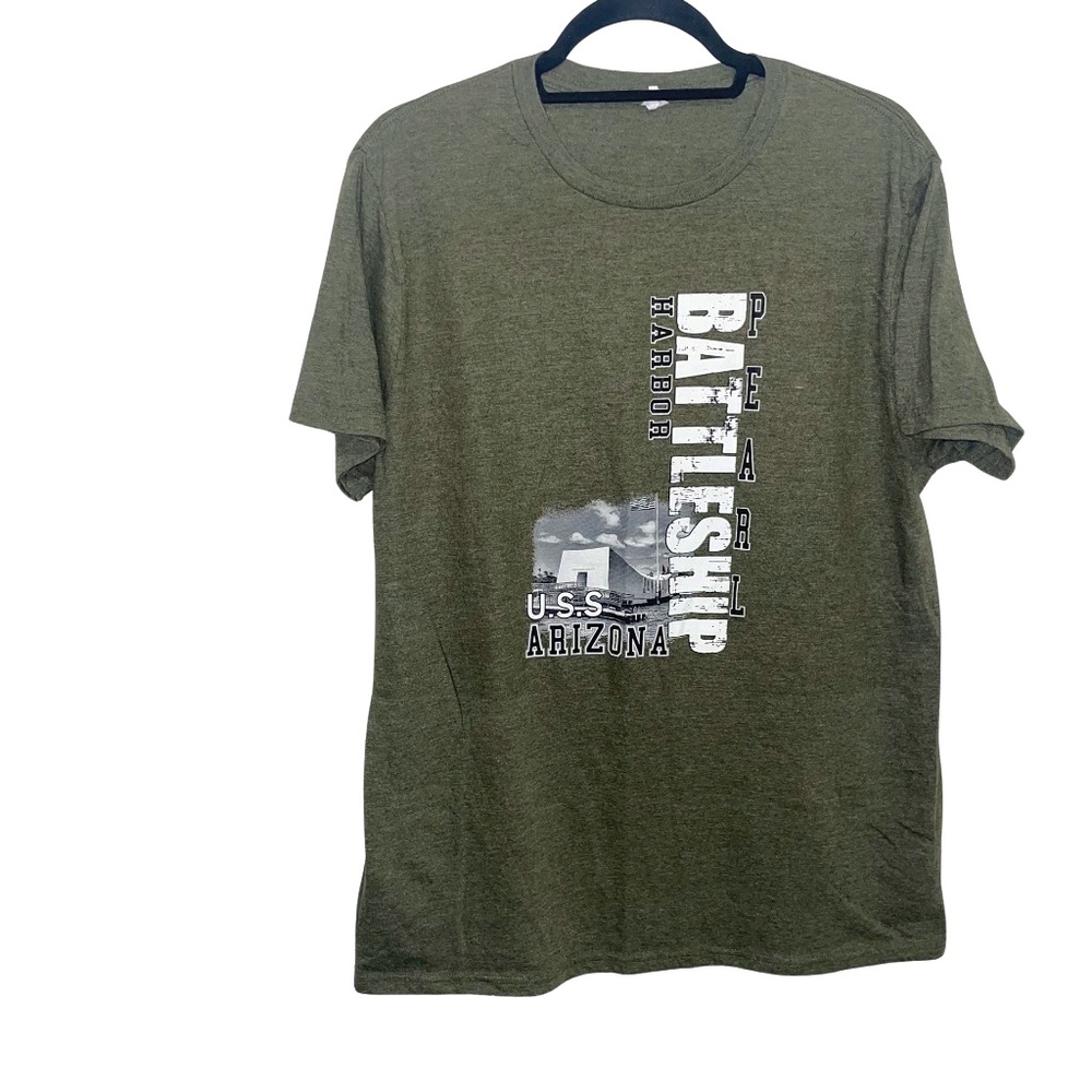 U.S.S Arizona Pearl Harbor Battleship Olive Green T-Shirt Sz L